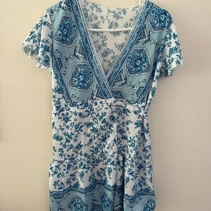 Women's Blue Floral Wrap Dress Shein Medium